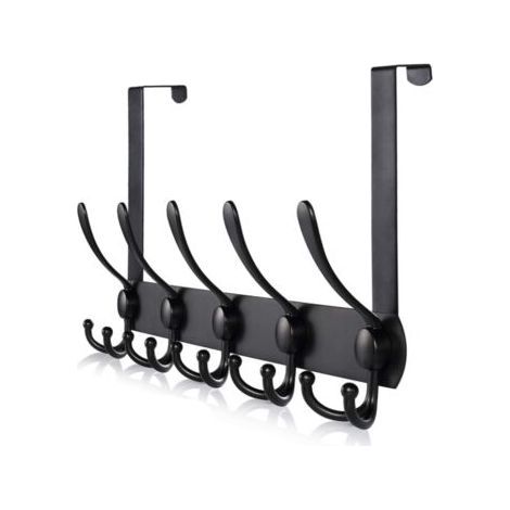 Over the Door Coat Rack (Black), Stainless Steel Over the Door Hook, Ideal for Bedroom, Bathroom, Kitchen, Doorway. (1/5)
