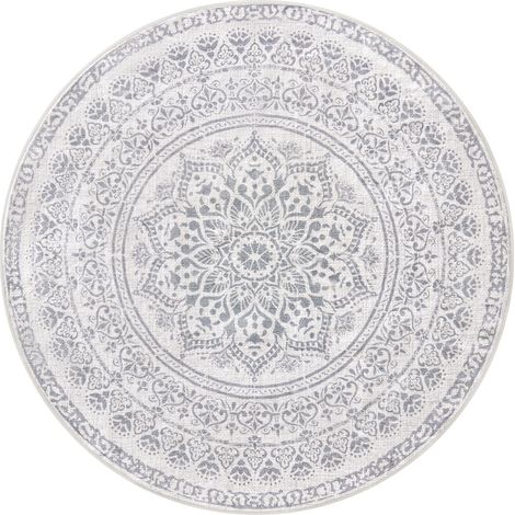 Tapis Décoratif, Tapis Rond de 1,2 m Diamètre pour Chambre, Tapis Antidérapant, pour Salon, Bureau, Canapé, Lavable en Machine, Style Bohème, Gris Tourterelle (1/5)