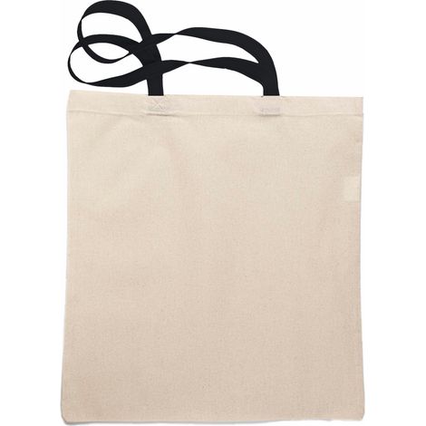 Borsa shopper ecologica in cotone 150g con manici lunghi, nera ecru Borsa shopper ecologica in cotone 150g con manici lunghi, nera e grigia (1/3)