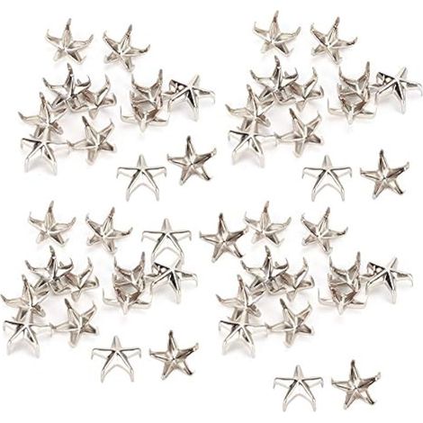 200 Pièces Rivets Étoiles, Clous à Griffe Étoile 10 mm, Studs Punk Métal pour Cuir, Sacs, DIY, Chapeaux, Décoration Vêtements (Argent) (1/5)