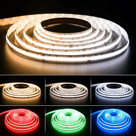 Ruban LED COB RGBWW/CW 5m, 840LEDs/m RGB+CCT température de couleur réglable 2700K-6500K, bande lumineux à changement de couleur 24V pour décoration DIY (alimentation et contrôleur non inclus) (1/5)