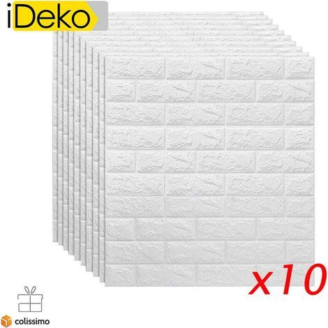 10X Papier Peint 3D Simulation Briques de pierre Bricolage PE mousse DIY Auto-Adhésif imperméable Blanc 0.70.77 (M) (1/4)