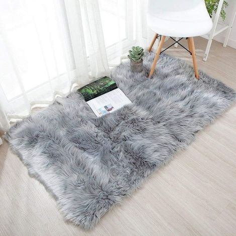 Tapis moelleux, tapis de lit moelleux tapis en fausse peau de mouton pour salon chambre d'enfant chambre canapé tapis tapis de lit de voiture (gris) (1/5)