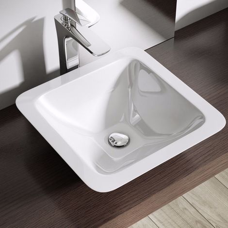 Bathroom Cloakroom 427 x 427mm Countertop Stone Resin Square Basin - Flat Rim No Tap Hole - Durovin Bathrooms (1/5)