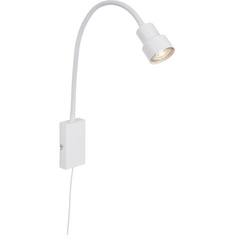 Lampe de chevet LED, applique murale, lampe de lecture avec bras flexible, interrupteur marche/arrêt via fonction tactile, 1x LED/GU10, 5 watts, 400 lumens, 3 000 kelvins, métal, blanc (1/5)