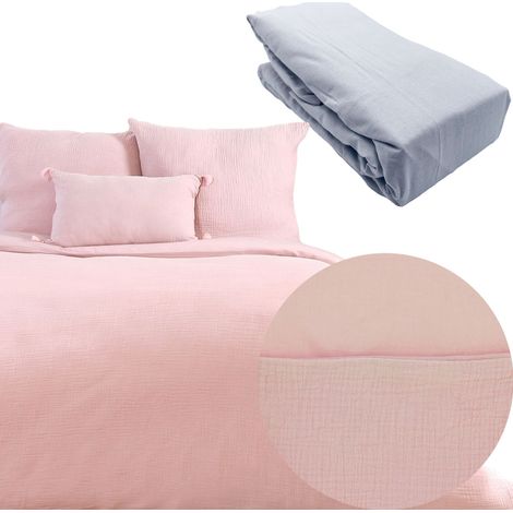 Parure 260x240 gaze de coton ROSE + DH OBIO perle 140x190 à 200 (1/4)