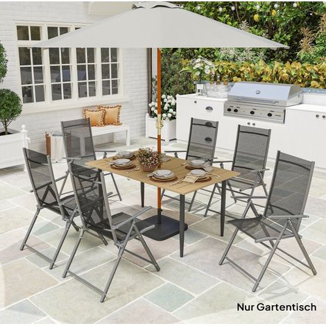 Tavolo da giardino 150x90 cm in acciaio marrone con foro per ombrellone (1/5)