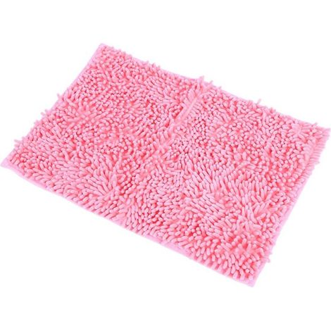 Tapis de bain/douche en microfibre douce et absorbante, à poils longs, avec envers antidérapant rose (1/5)