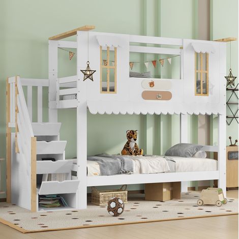 Letto a castello per bambini con scala contenitore 90x200 OKMYHOME (1/5)