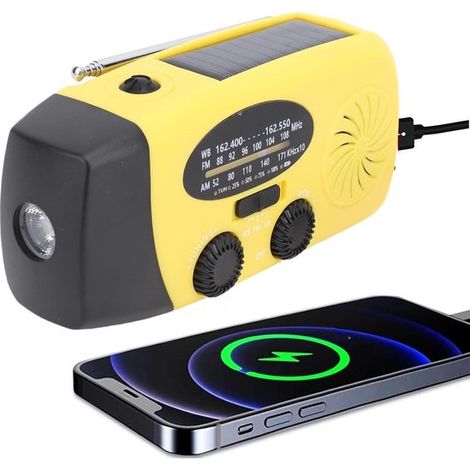 Radio solar con manivela，batería de 2000 mAh，banda de frecuencia NOAA AM/FM，linterna LED y alarma SOS para supervivencia al aire libre y acampada (1/3)