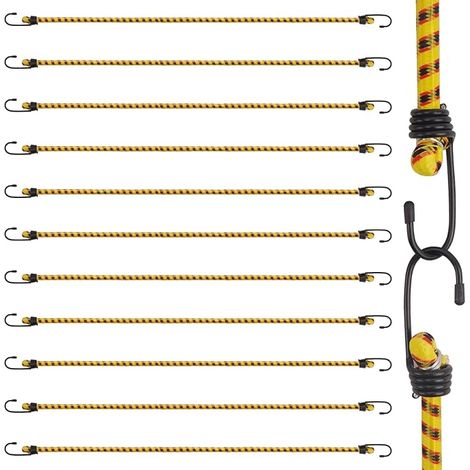 10 x 80 cm Elastic Bungee Cord with Hooks Elastic Ropes Elastic Straps Expander with Hook Sandow Elastic Rubber Tension Rope for Luggage Bicycle Camping Tarpaulin Yellow (1/5)