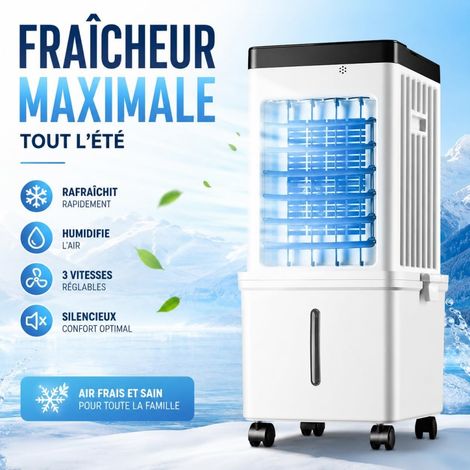 Ventilateur rafraîchisseur d'air par évaporation 3-en-1,Ventilateur humidificateur d'air mobile à refroidissement par eau avec télécommande, 3 vitesses, minuterie de 7,5 h , réservoir d'eau de 15 L