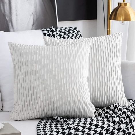 Housses de Coussin - Velours - 45x45 cm - Blanc - 2 pièces - Design Contemporain (1/4)