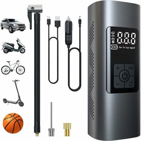 Pompa ad aria elettrica da 6000 mAh – Compressore portatile senza fili da 150 PSI – Schermo LCD – Luce LED integrata – Gonfiaggio rapido di pneumatici per auto, moto e biciclette - 150PSI-Crezuo