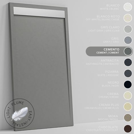 SOULHOME Duschwanne aus leichtem Kunstharz Schiefer-Textur - Farbe Zementgrau - 110X70- Extraflach 3 cm. Edelstahlgitter (1/5)