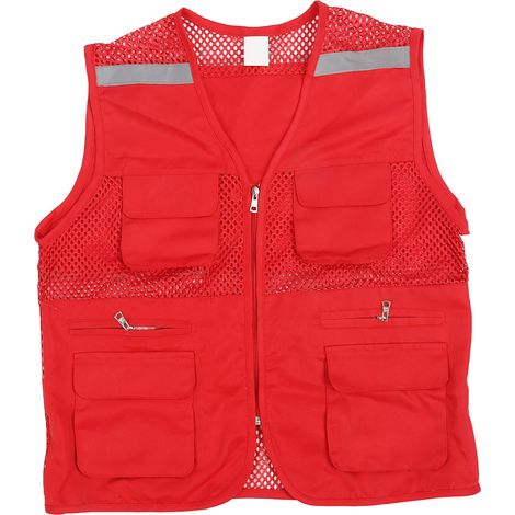 Ortviai Gilet de Sécurité Haute Visibilité pour Journalistes et Publicité – Rouge, XXL, avec Poches Multiples et Bandes Réfléchissantes