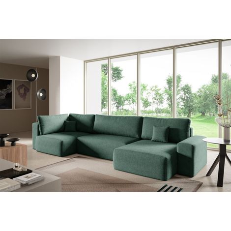 Wohnlandschaft mit Schlaffunktion ARONA XL Stoff Centaur Meeresgrün Ottomane Rechts