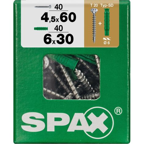 Spax Universalschrauben 4.5 x 60 mm TX 20 - 40 Stk. (+40 Dübel) Schrauben