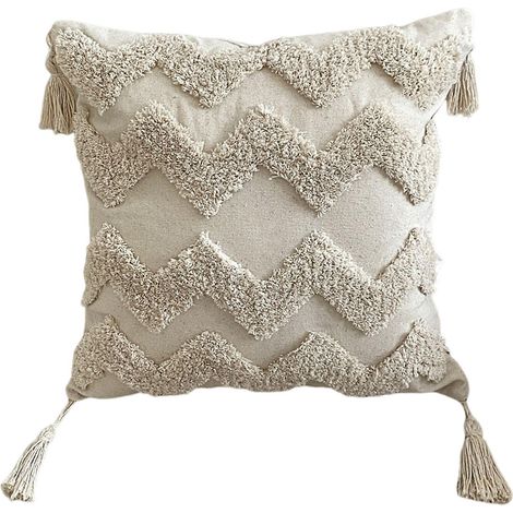 Taie d'oreiller élégante style bohème ethnique à pompons, épaisse et brodée, coussin de chevet pour canapé ou bureau (1/5)