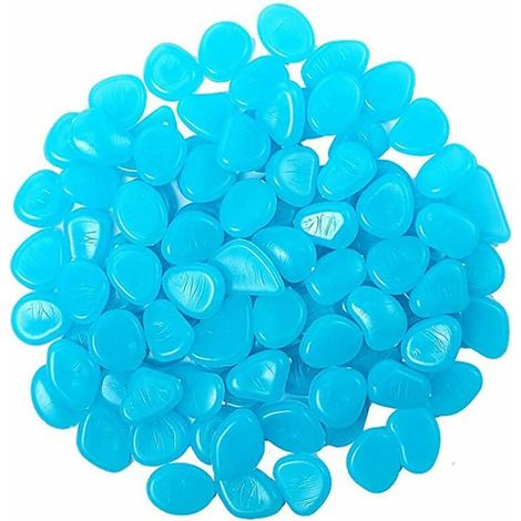 Lot de 200 galets lumineux bleus, fluorescence nocturne, décoration aquarium, jardin, allée extérieure (1/5)