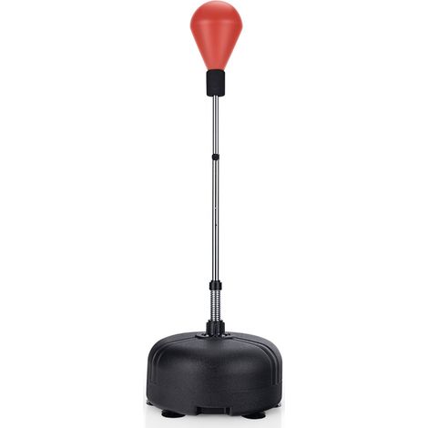 Punching-ball autoportant réglable en hauteur 140-158 cm avec gants assise ergonomique ambiance cosy en PU rouge