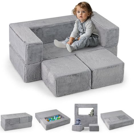 COSTWAY Divano Modulare per Bambini, 4 Pezzi, Divano Letto per Bambini in Schiuma, Poltrone per Bambini per Stanze da Gioco, Camere da Letto, Soggiorno (1/5)