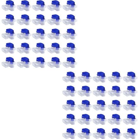 50 connettori per cavi impermeabili a 3 fori, connettori per fili elettrici a crimpare, connettori per tosaerba con riempimento in gel, connettori per cavi 314 perfetti per giardino e uso esterno (blu (1/5)