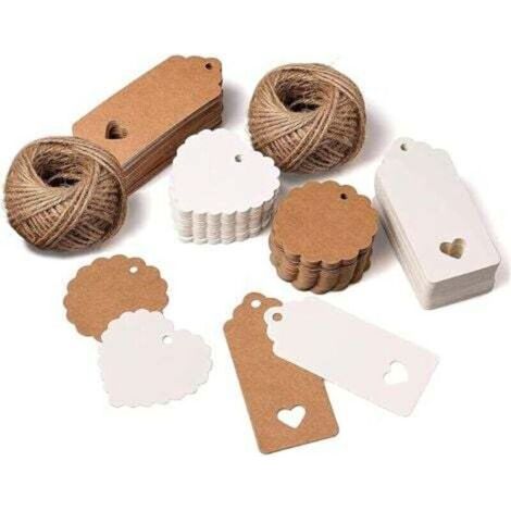 Étiquettes cadeau en papier kraft naturel avec cœur découpé + ficelle de jute 50 m – lot de 200 pour mariages, Noël et fêtes (1/5)
