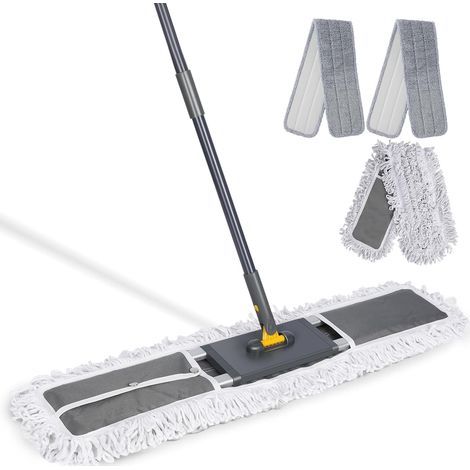 Professional Broom, 80cm Wide, Telescopic Aluminium Handle, 360° Rotating Head, 3 Microfiber and Cotton Pads, For Warehouse and Office (1/5)