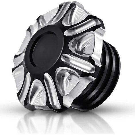 royaluxe - Noir Chrome Moto CNC en Aluminium Carburant Carburant Réservoir D'huile Décoratif Couvercle De l'huile Cap d'essence pour Harley Sportster XL1200 883 1996-2014 (1/5)