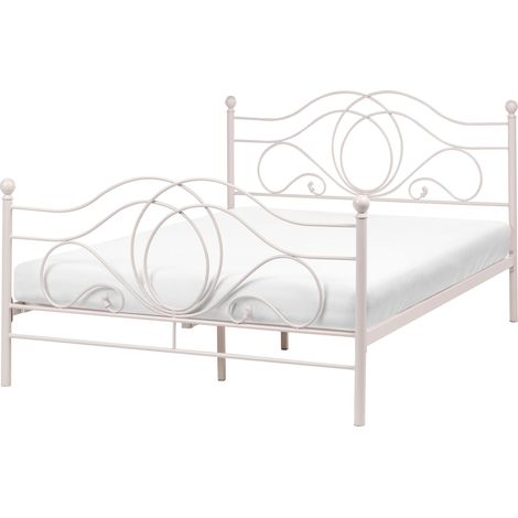 Letto in Metallo beige chiaro con Rete a Doghe Decori Sinuosi 140 x 200 cm Lyra (1/5)