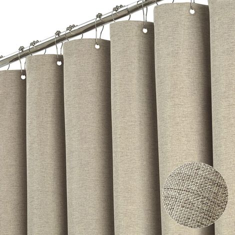Rideau de douche en lin de qualité supérieure 240 x 200 cm Imperméable Anti-moisissure Pour salle de bain Café clair 180 x 200 cm (1/5)