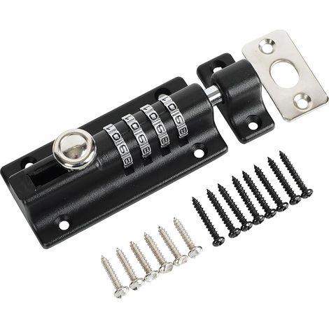 Loquet de Porte à Boulon Coulissant, Robuste Verrou Porte Extérieur/Interieure à 4 Chiffres à Code sans Clé, Verrou Portail Finition Noir Mat en Métal, Longueur de 120MM (1/5)