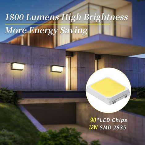 Applique Exterieure, 18W Applique Mural Moderne Extérieure, IP65 Etanche LED Lampe Exterieur, pour Luminaire Exterieur, Terasse de Jardin Exterieur, Pathway, Patio, Villa, Couloir(Blanc Chaud) [Classe (1/4)