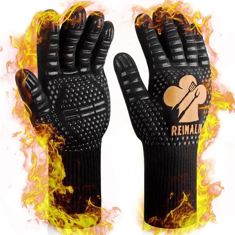 Gants de Barbecue, Gants de Four Résistant à la Chaleur jusqu'à 500°C Gants de Gril de Cuisson en Silicone Antidérapants (L/XL/XXL, Gold) (1/5)