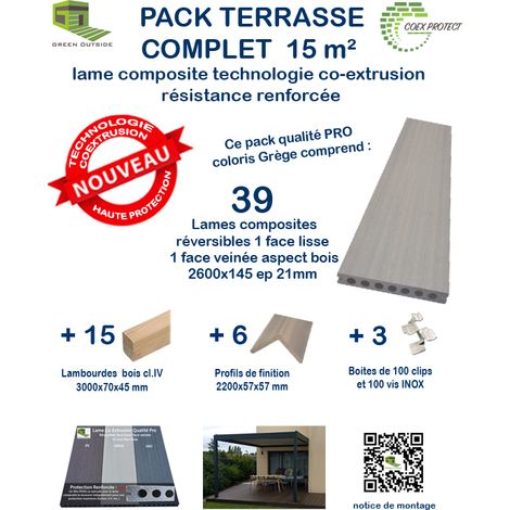 Kit complet 15 m² terrasse composite Coexprotect® coloris Grege