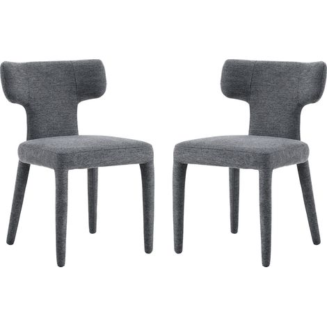 Set de 2 sillas de comedor modernas de tela gris con respaldo en T y patas metálicas (1/5)