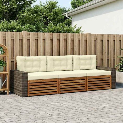 vidaXL Outdoor Sofa Set with Cushion 3 pcs Natural and Cream Polyester (1/5)