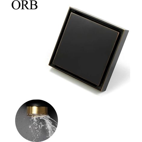 (ORB)Brushed Nickel 10X10cm Square Shower Drain Tile Insert Anti Odor Brass Floor Drain Kit with Removable Grate Cover Hair Strainer (1/4)