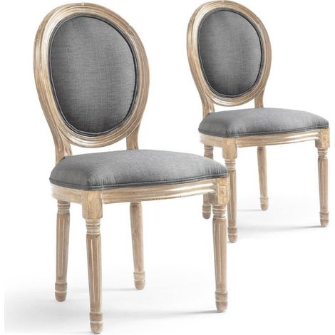 Lot de 2 Chaises Médaillon Tissu "Versailles" 96cm Gris Clair (1/3)