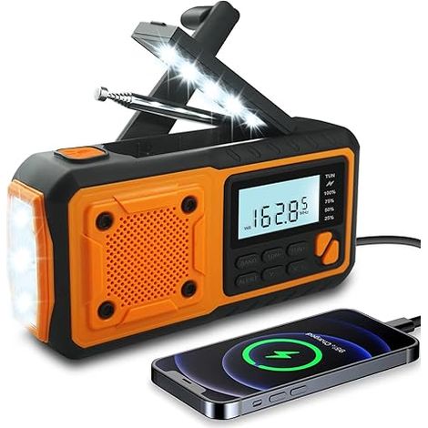 2025 Neues Notfallradio, 4000mAh Power Bank Solar Hand Kurbel Radio, AM/FM/WB/NOAA und Alarm Portable Wetter Radio, Multifunktionale SOS Alarm Survival Radio mit Taschenlampe für Outdoor