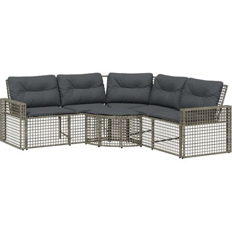 Maison Exclusive - Divano da Giardino a L con Cuscini e Pouf Grigio in Polyrattan