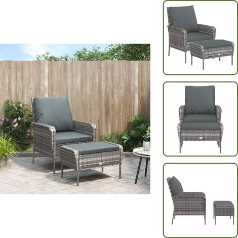 Gartenstuhl mit Fußhocker Grau Poly Rattan - Gartenstuhl - Outdoor Möbel - Lounge Set - Esszimmergarnitur - Balkonmöbeln (1/5)