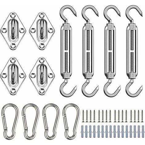 Kit de Fixation pour Voile d'Ombrage, 44 Pcs Inoxydable Kit de Montage Fixations d'ombrage de Voile, Kit Accessoires de Fixation de Matériel pour Auvents Carrés Rectangle et Triangulaires (1/4)