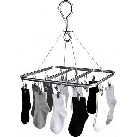 Etendoir Chaussette, étendoir à Linge de Camping, Séchoirs à Chaussettes avec 16 Pinces, Pince à Linge, Cintre pour Vêtements, sous-vêtements et Chaussettes,gris (1/5)