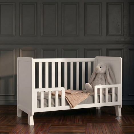 Lit bébé blanc 120x60 cm avec Matelas en Mousse,Lit evolutif Bebe barrière de sécurité en Bois