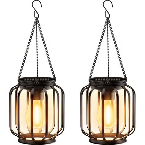 Ensemble de deux lampes solaires suspendues pour jardin – IP65Étanche, en métal, cylindrique (1/5)