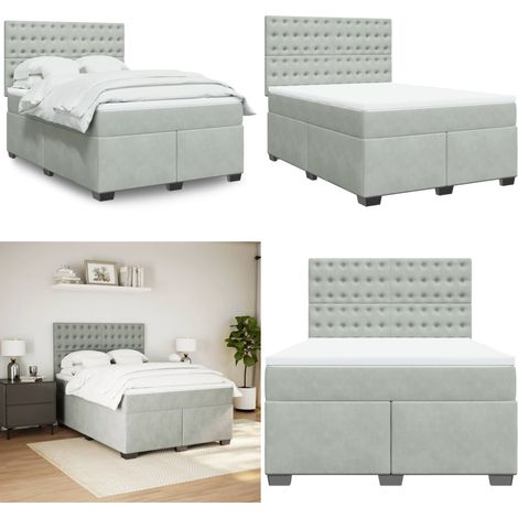 vidaXL Boxspringbett mit Matratze Hellgrau 160x200 cm Samt (1/5)