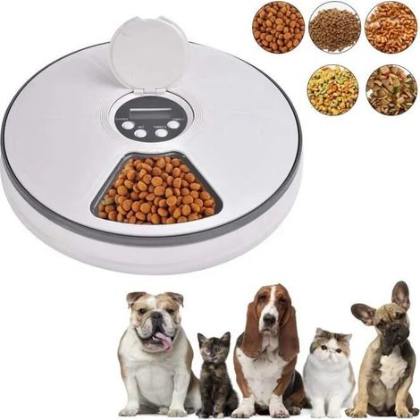 Distributeur d'Aliment 6 Compartiments Automatique de Nourriture pour Chien Chats Rappel Vocal Minuterie Programmable LCD cran (1/4)