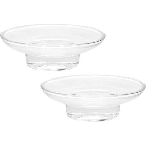 Lot 2 porte-savons en verre pour lavabo, plateau rond à poser sur le comptoir, porte-savon en verre résistant à l'usure et la salle de bain (1/5)